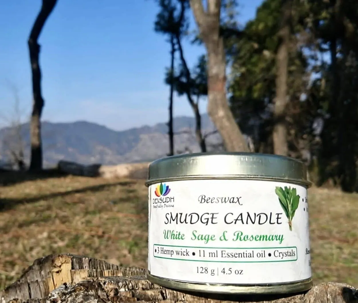 DEVSUDH Smudge Candle (Organic Beeswax & 3-Hemp Wick)| India's 1st Hemp Wick Candle|Manifestation Candle,Cleanses Negative Energy| Yoga,Meditation,Spa,Reiki,Aromatherapy| (White Sage & Rosemary)