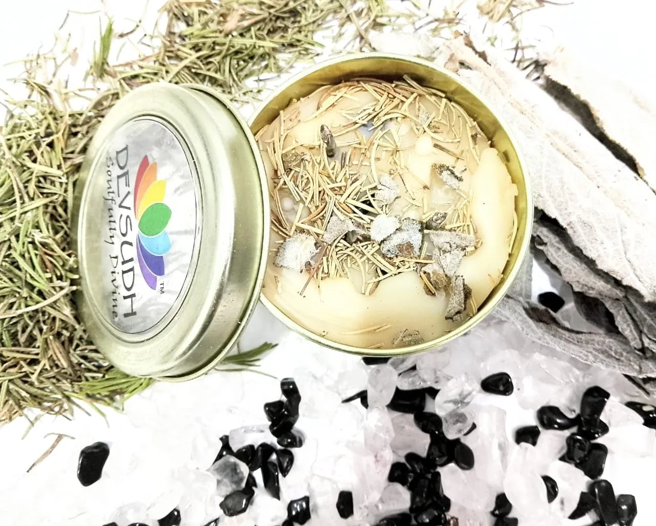 DEVSUDH Smudge Candle (Organic Beeswax & 3-Hemp Wick)| India's 1st Hemp Wick Candle|Manifestation Candle,Cleanses Negative Energy| Yoga,Meditation,Spa,Reiki,Aromatherapy| (White Sage & Rosemary)