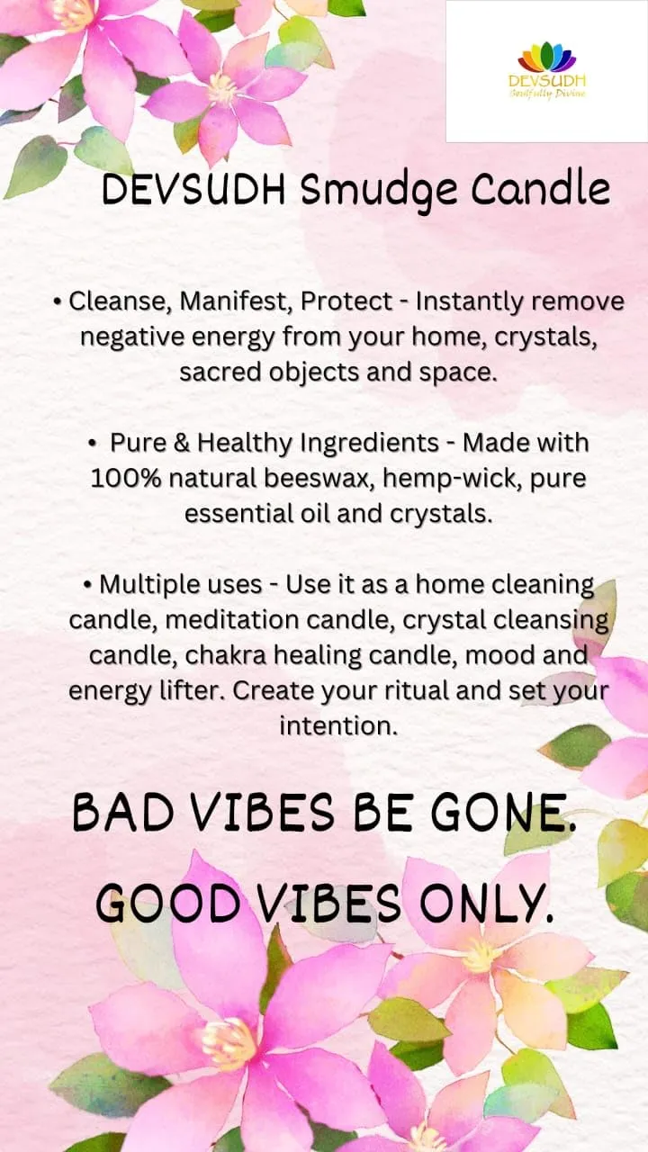 DEVSUDH Smudge Candle (Organic Beeswax & 3-Hemp Wick)| India's 1st Hemp Wick Candle|Manifestation Candle,Cleanses Negative Energy| Yoga,Meditation,Spa,Reiki,Aromatherapy| (White Sage & Rosemary)