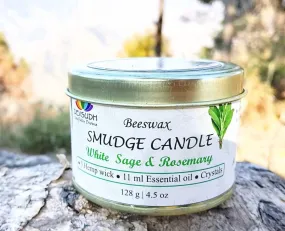 DEVSUDH Smudge Candle (Organic Beeswax & 3-Hemp Wick)| India's 1st Hemp Wick Candle|Manifestation Candle,Cleanses Negative Energy| Yoga,Meditation,Spa,Reiki,Aromatherapy| (White Sage & Rosemary)