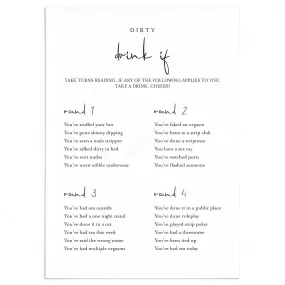 Dirty Drink If Game for Girls Night Printable