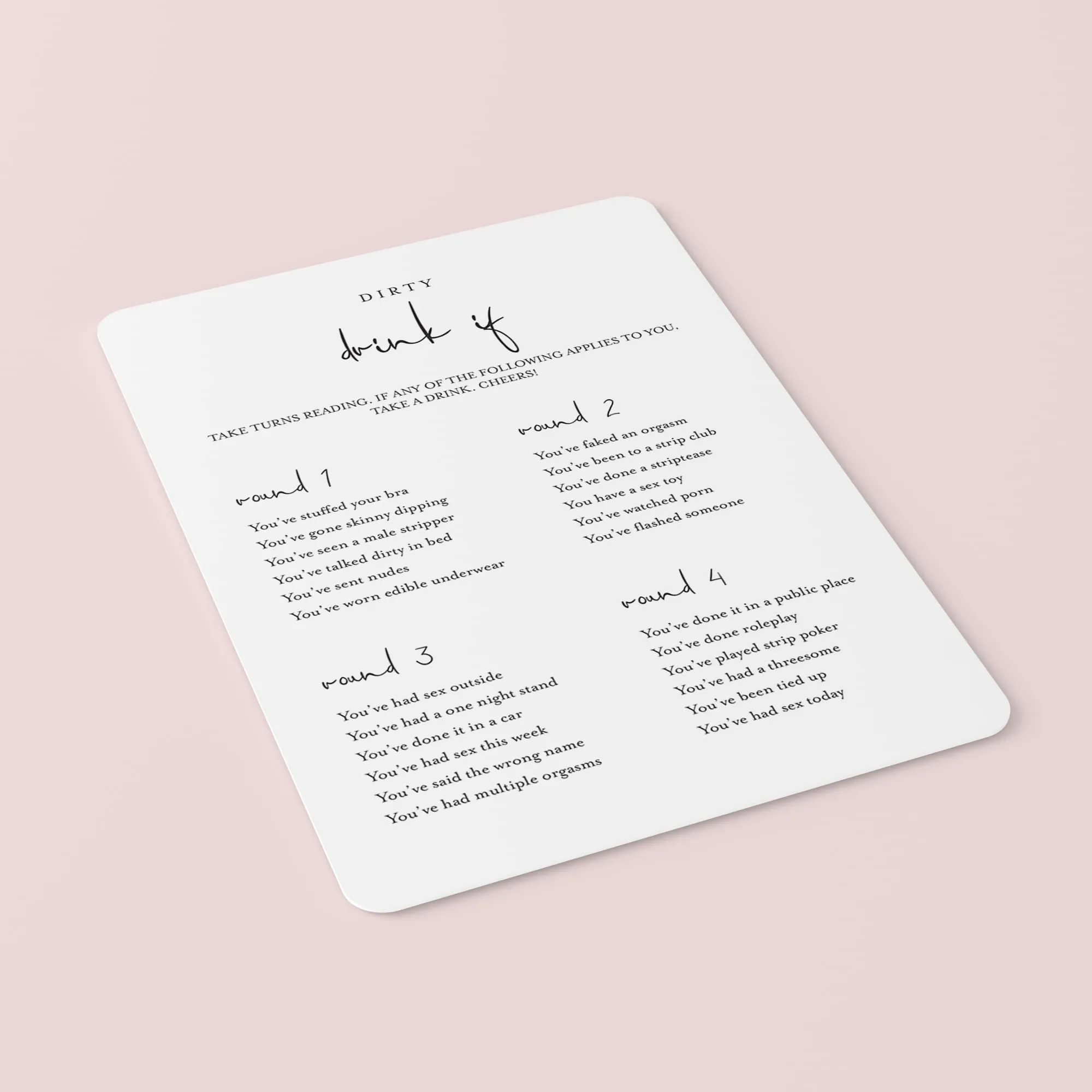 Dirty Drink If Game for Girls Night Printable