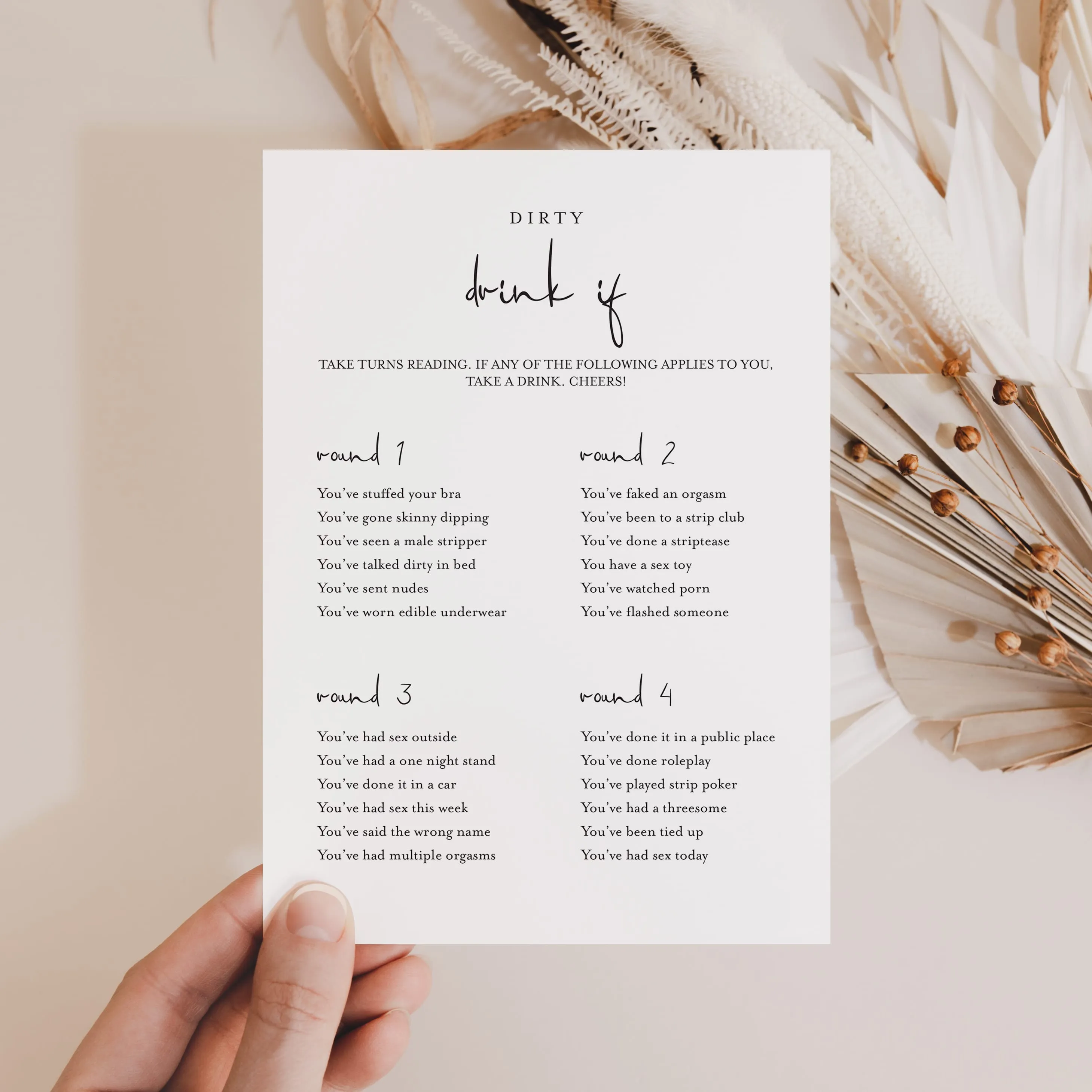 Dirty Drink If Game for Girls Night Printable