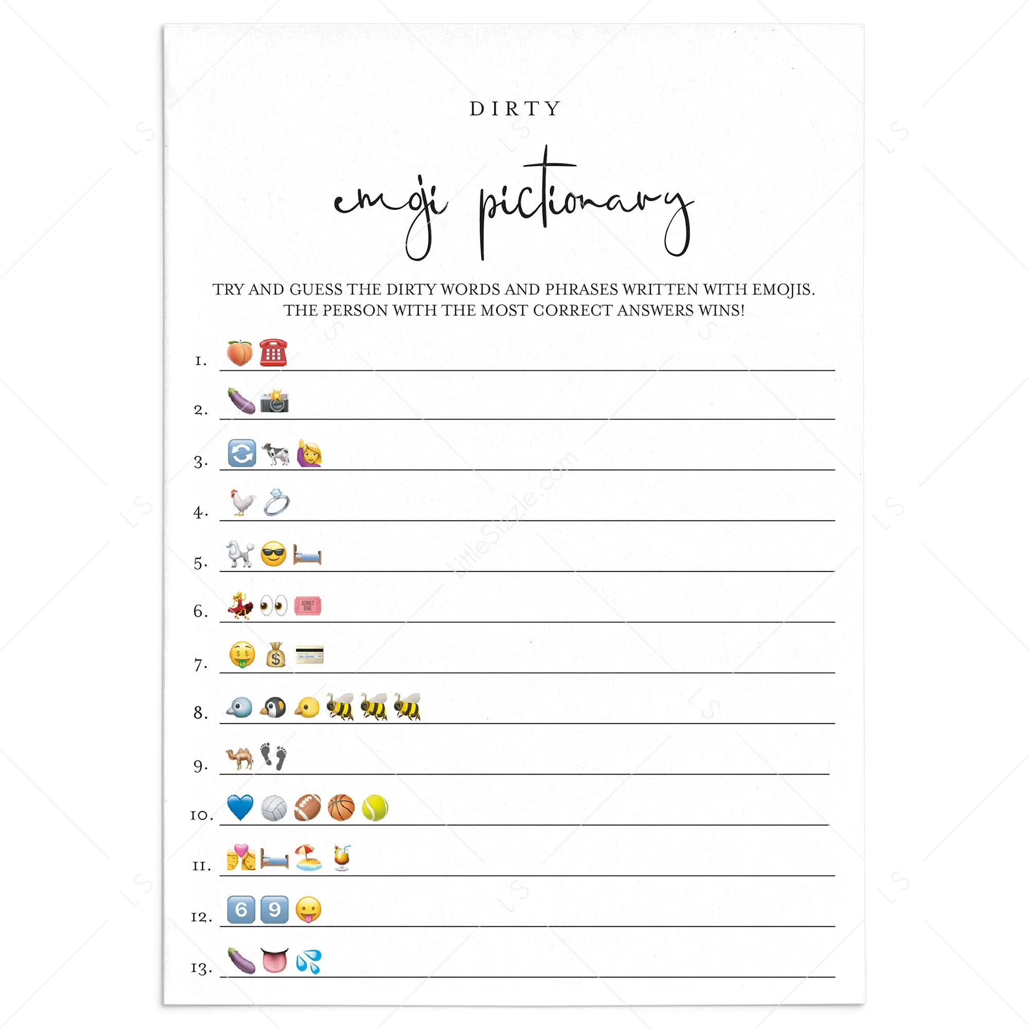 Dirty Emoji Pictionary Game With Answers Printable