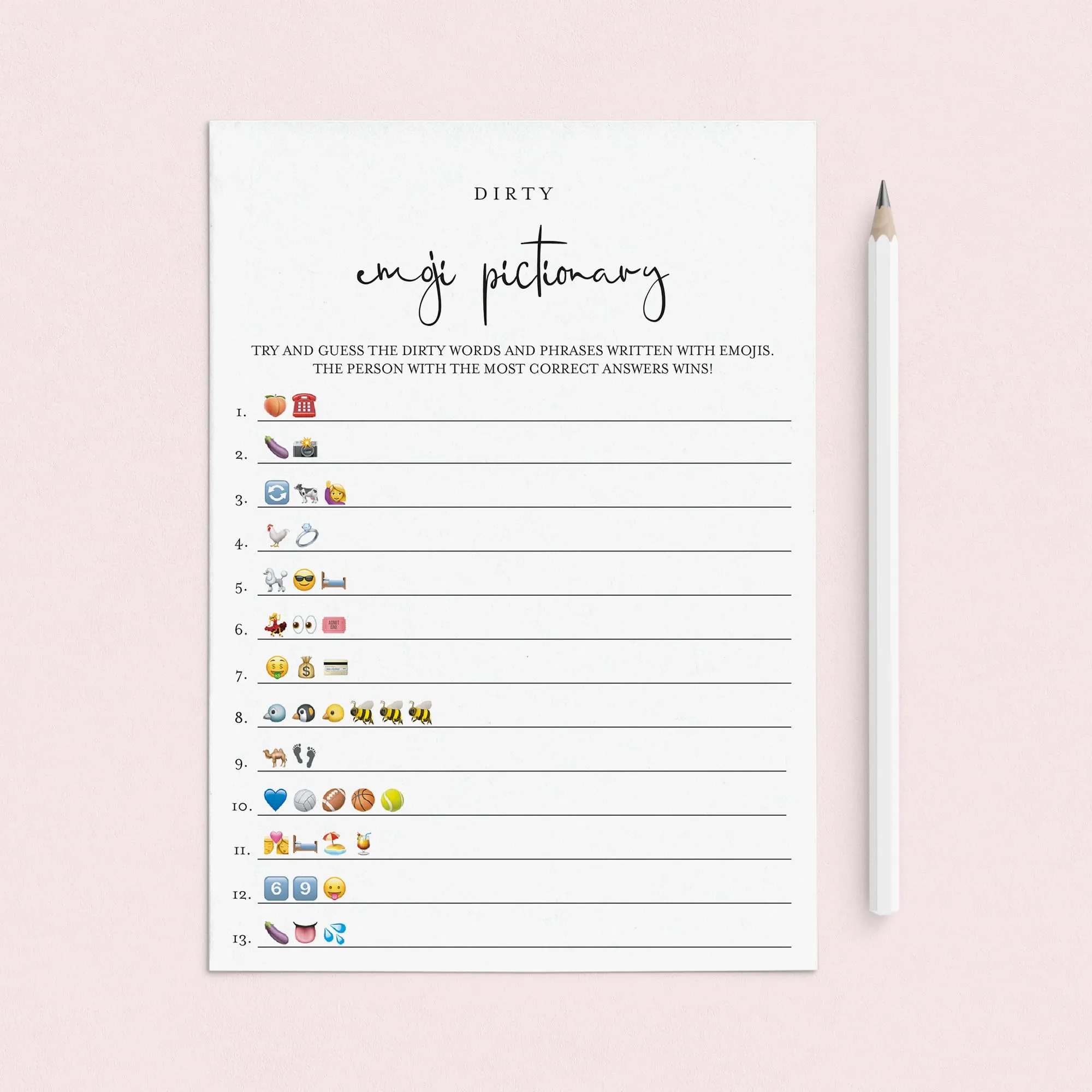 Dirty Emoji Pictionary Game With Answers Printable