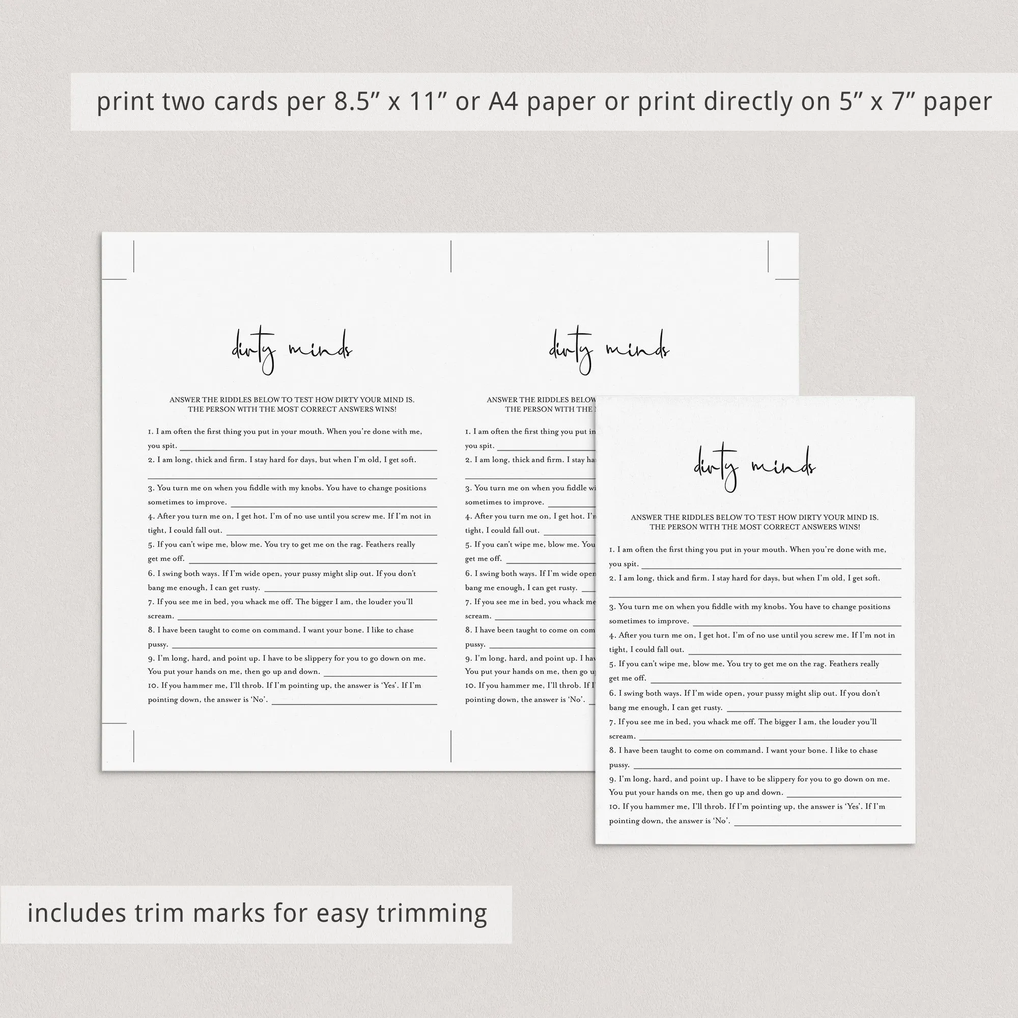 Dirty Games Bundle Printable Modern Minimalist