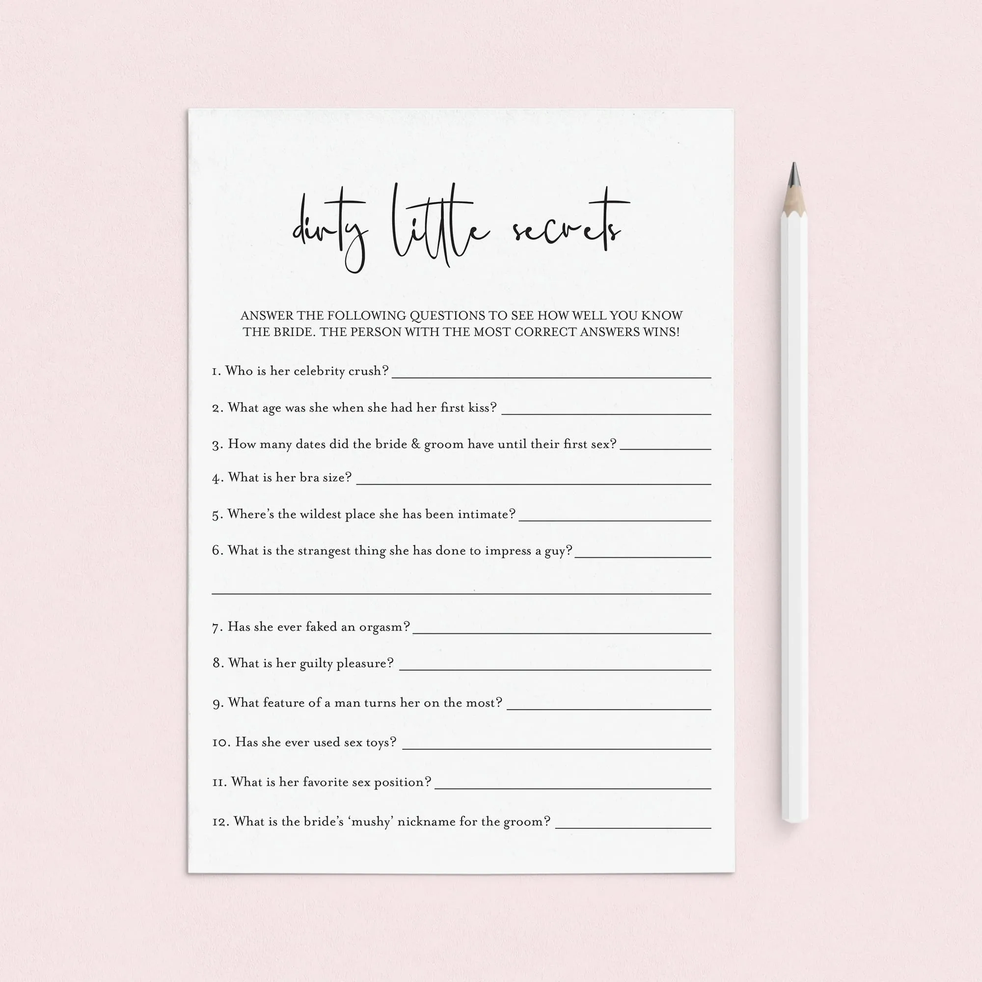Dirty Little Secrets Who Knows The Bride Best Printable