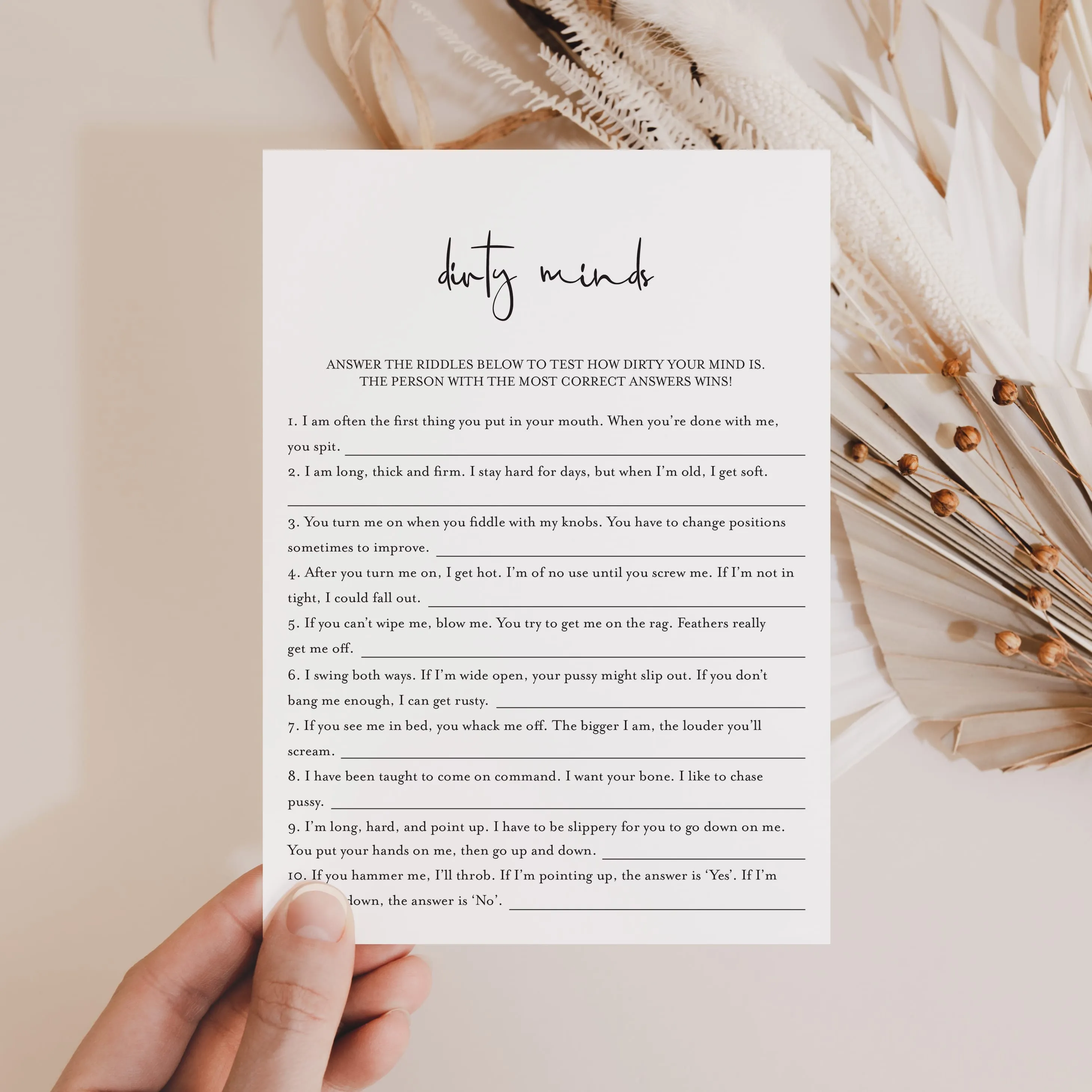 Dirty Minds Game With Answers Printable