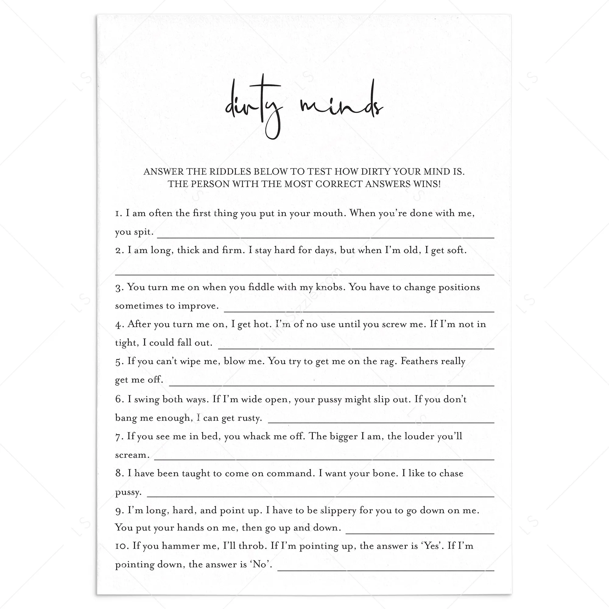 Dirty Minds Game With Answers Printable
