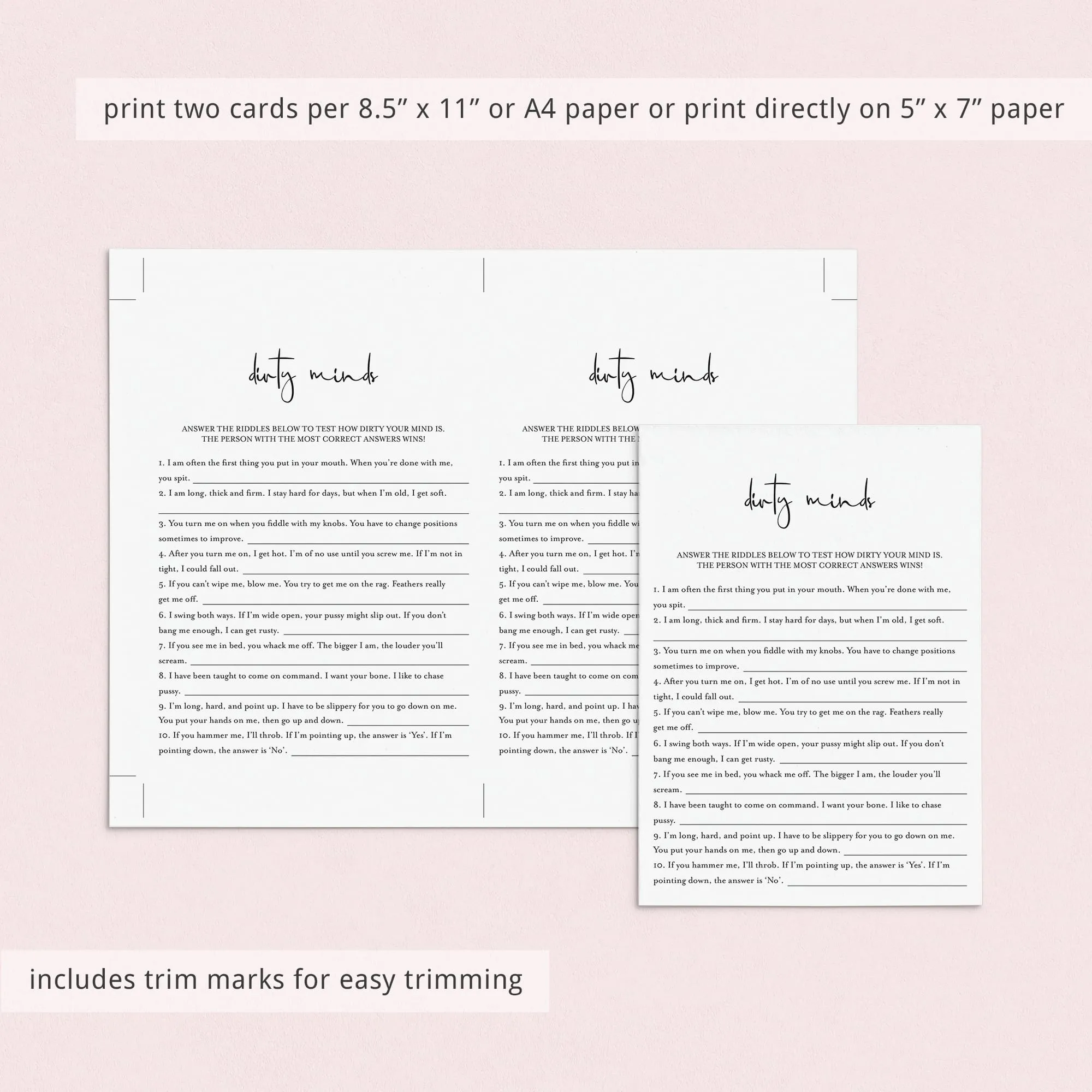 Dirty Minds Game With Answers Printable