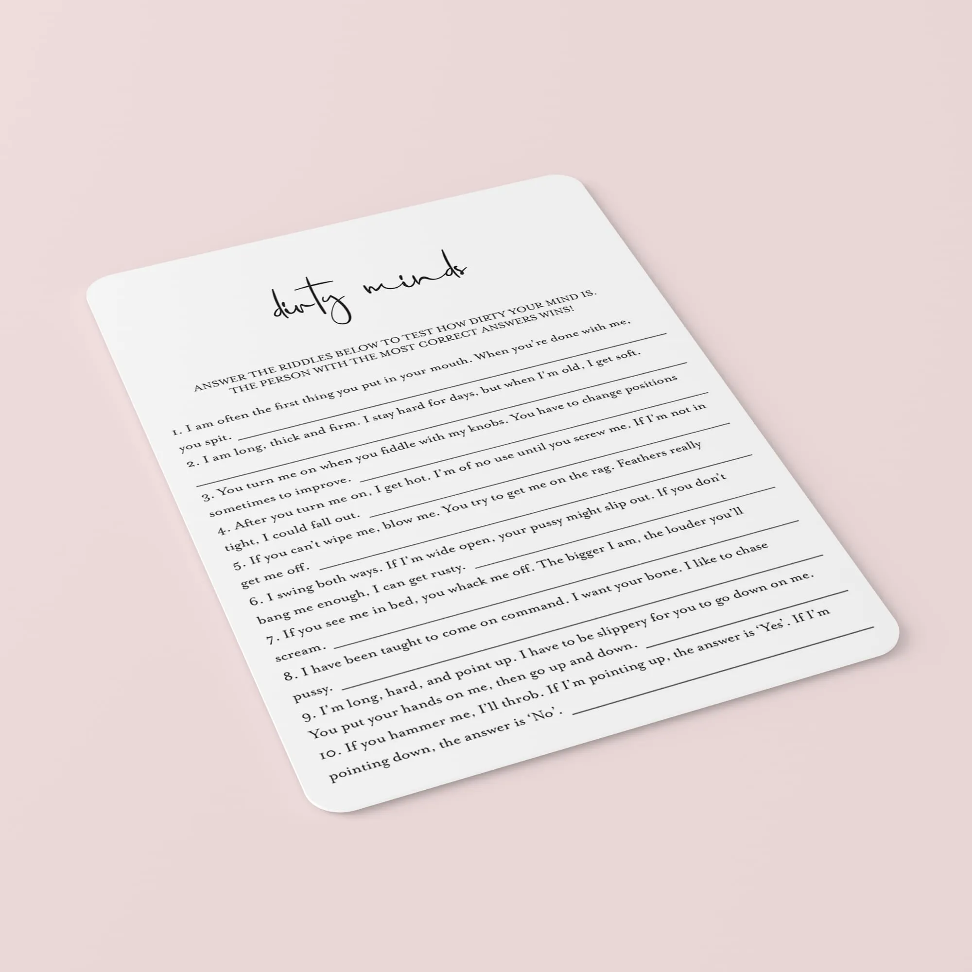 Dirty Minds Game With Answers Printable