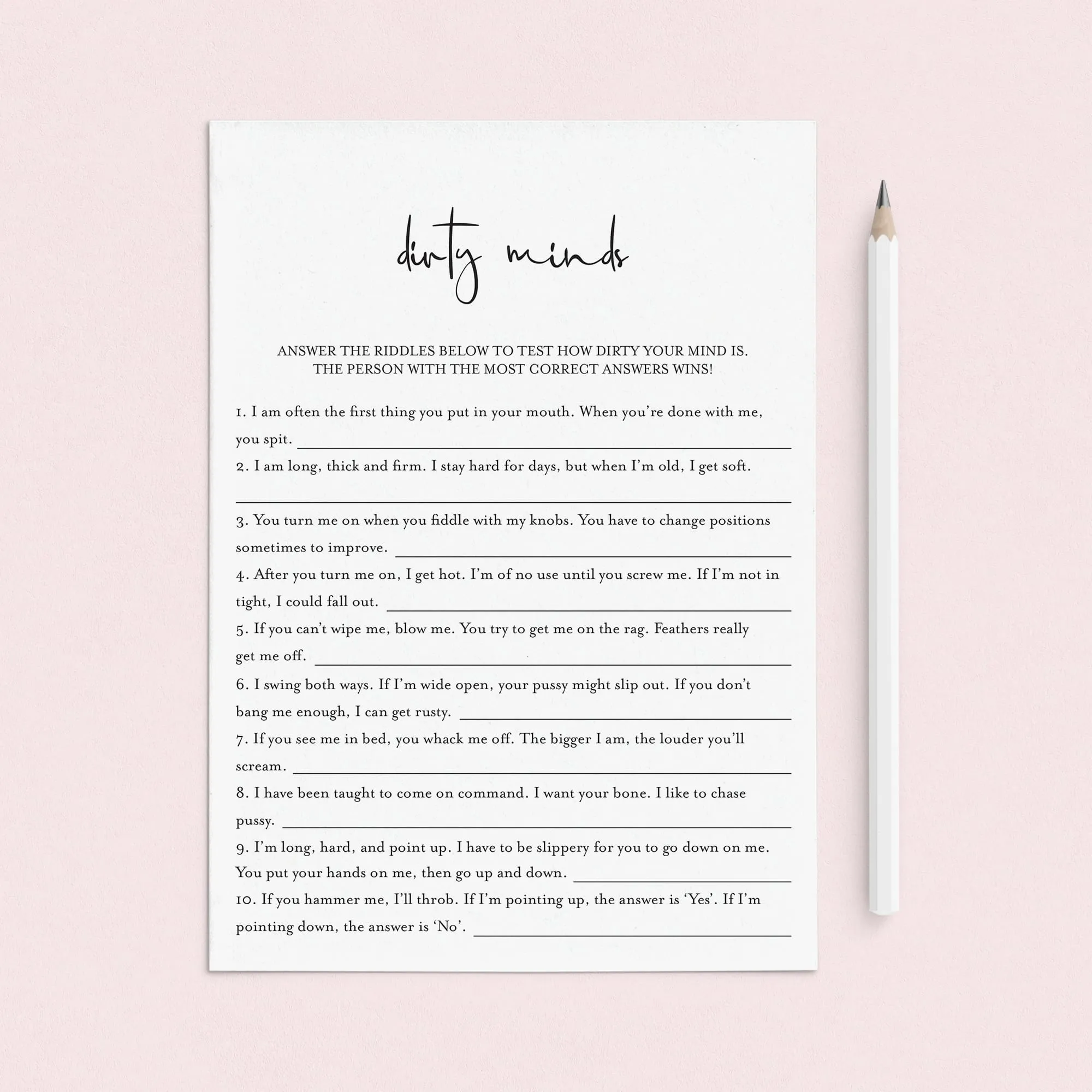 Dirty Minds Game With Answers Printable