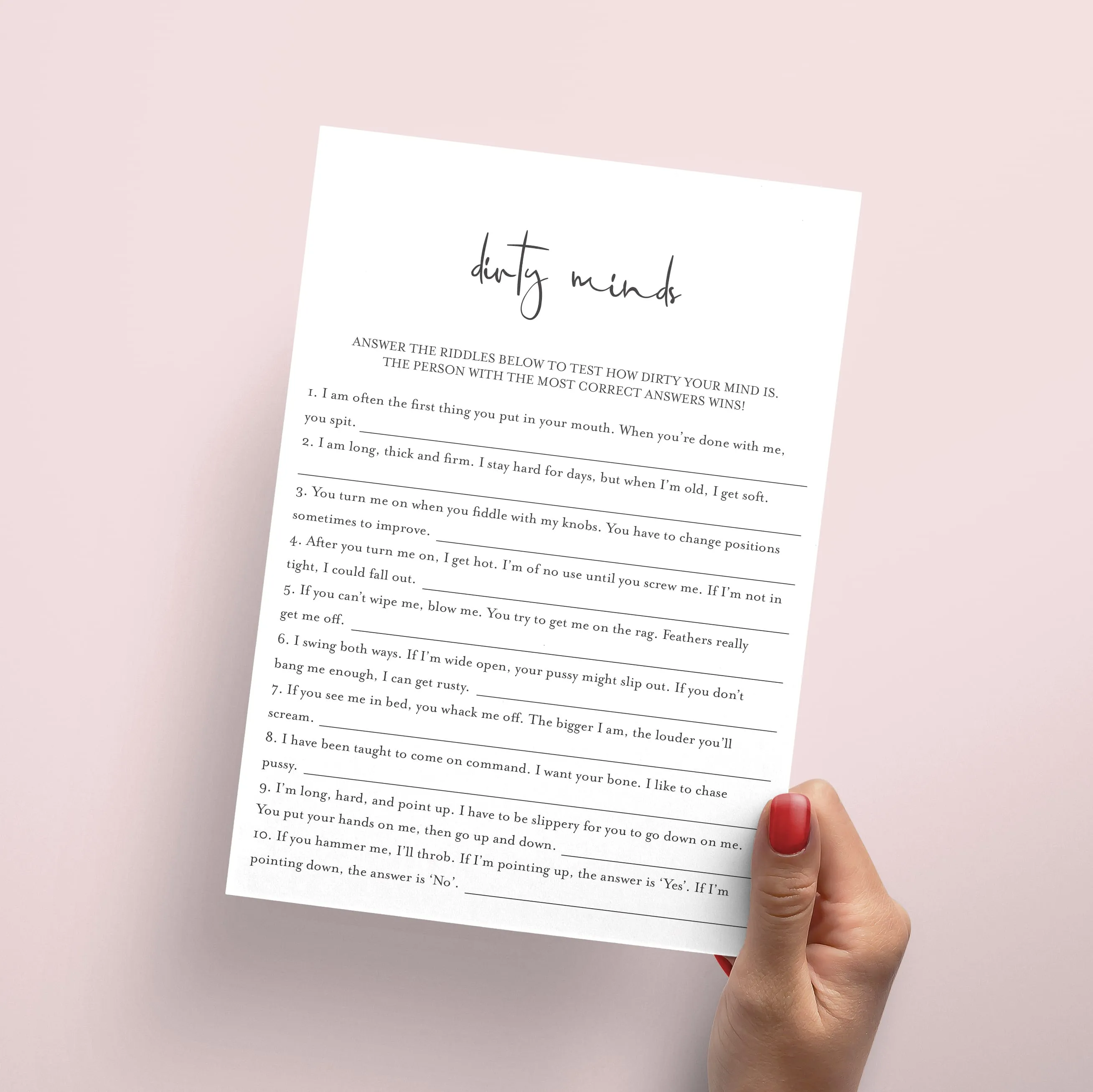 Dirty Minds Game With Answers Printable
