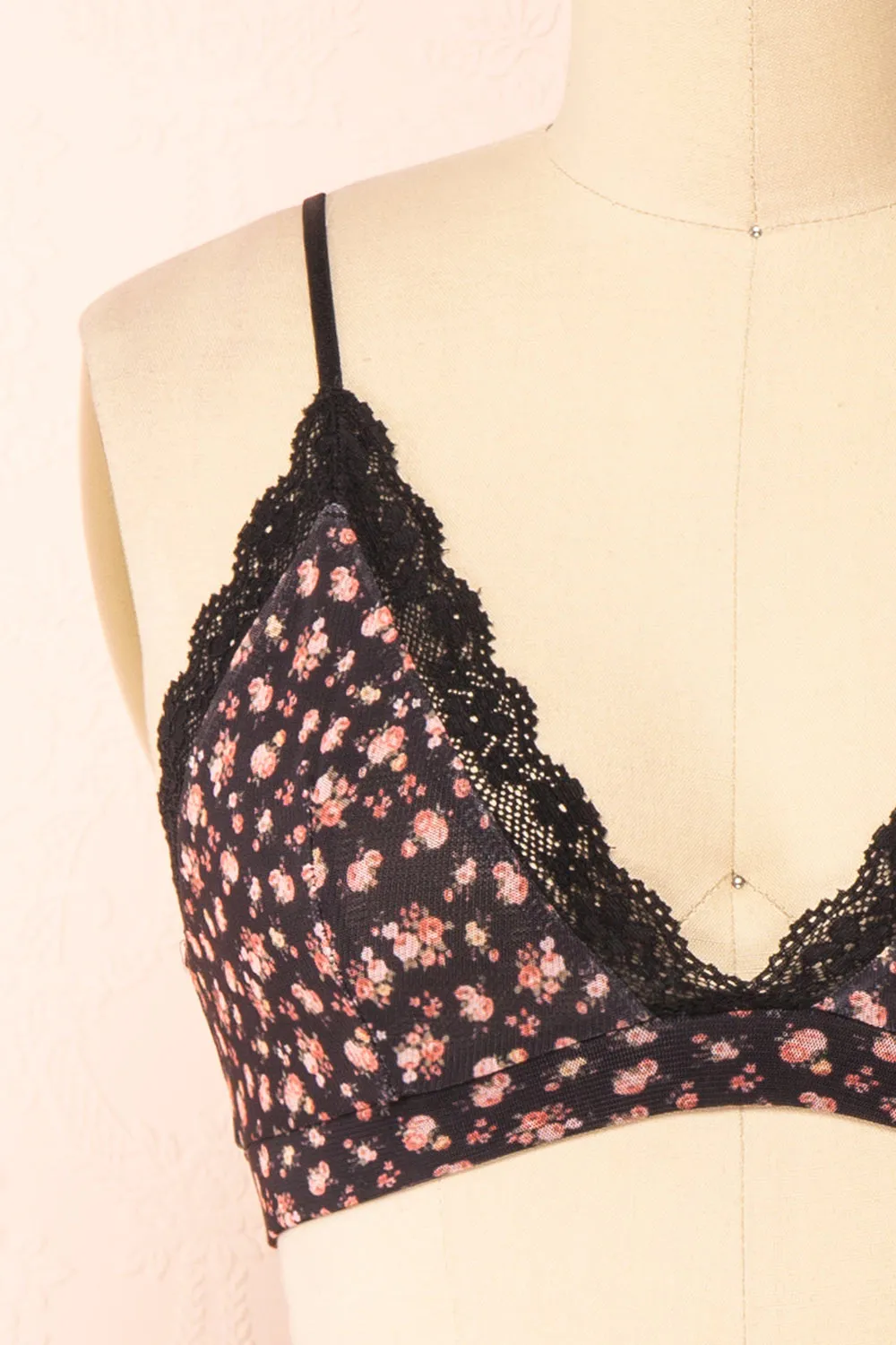 Distyle Black | Floral Mesh Bralette w/ Lace