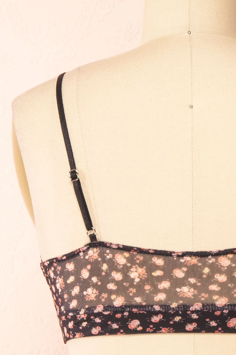 Distyle Black | Floral Mesh Bralette w/ Lace