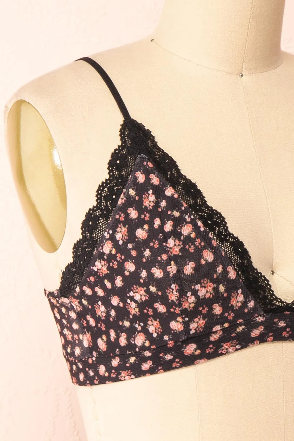 Distyle Black | Floral Mesh Bralette w/ Lace