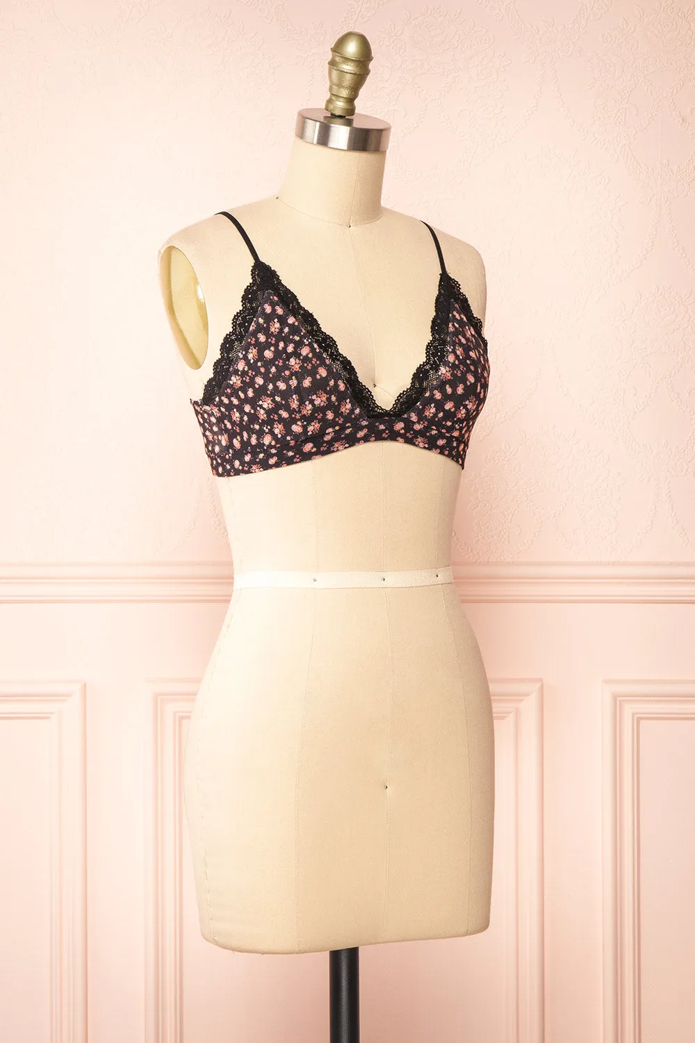 Distyle Black | Floral Mesh Bralette w/ Lace