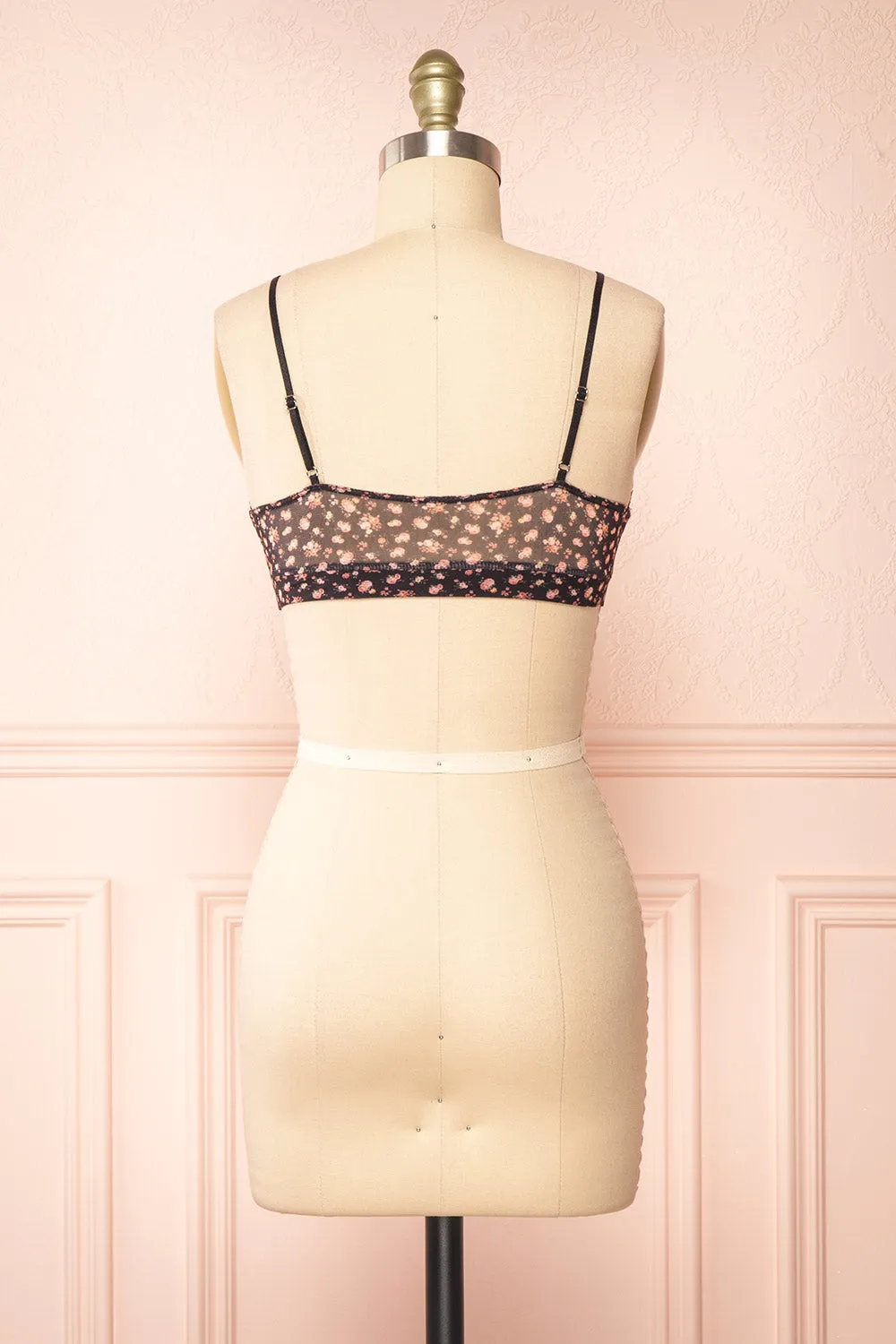 Distyle Black | Floral Mesh Bralette w/ Lace