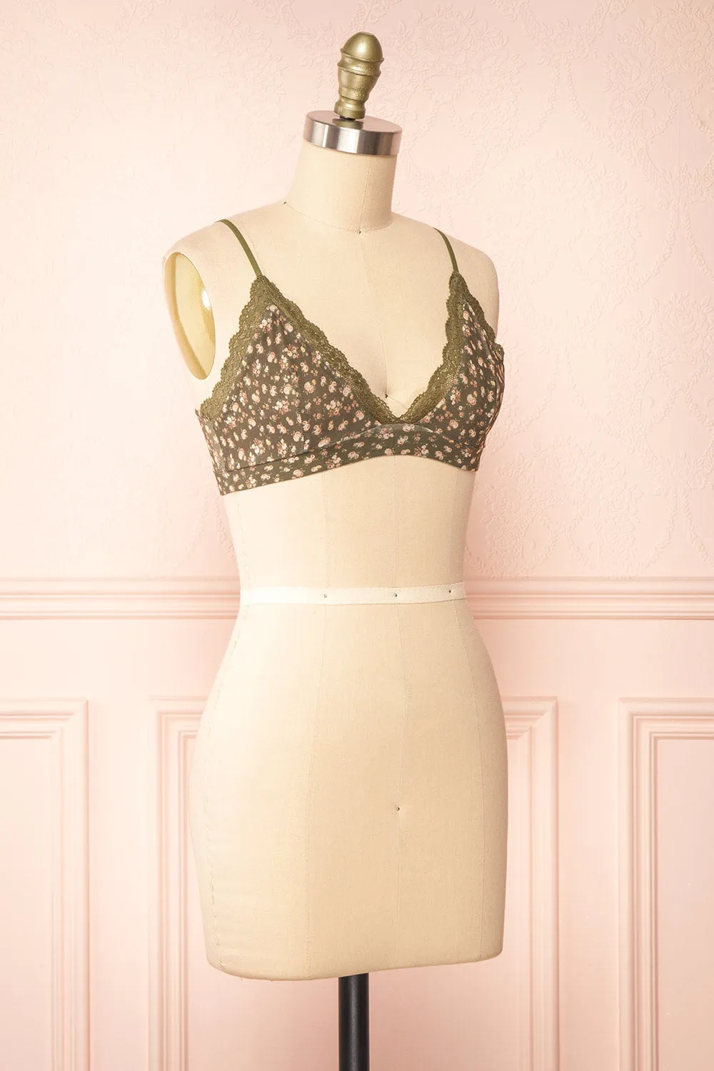 Distyle Green | Floral Mesh Bralette w/ Lace