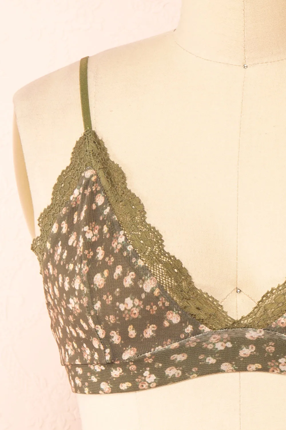 Distyle Green | Floral Mesh Bralette w/ Lace