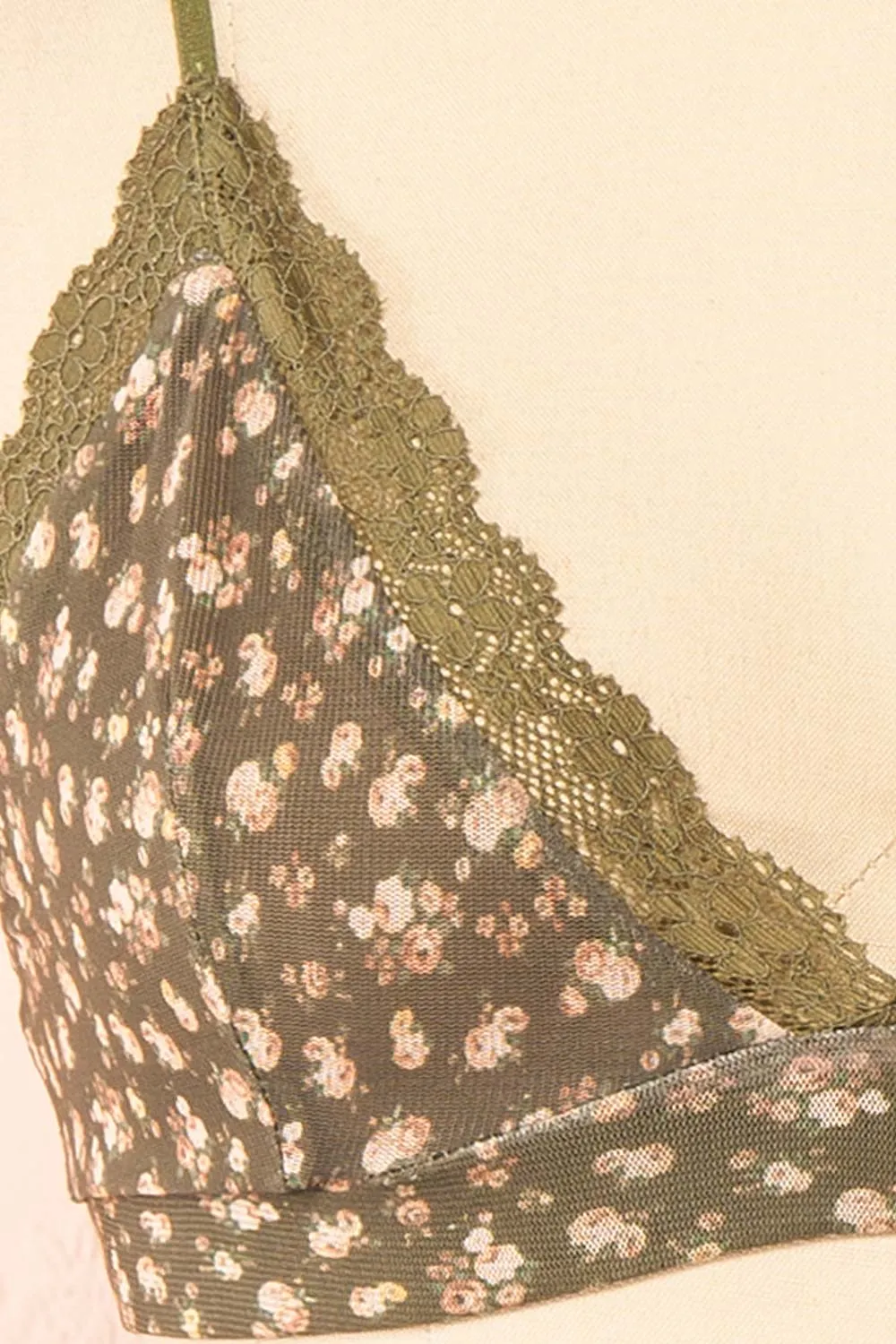Distyle Green | Floral Mesh Bralette w/ Lace