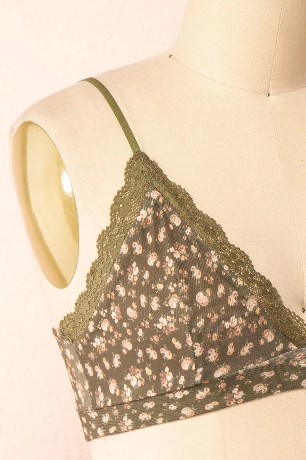 Distyle Green | Floral Mesh Bralette w/ Lace