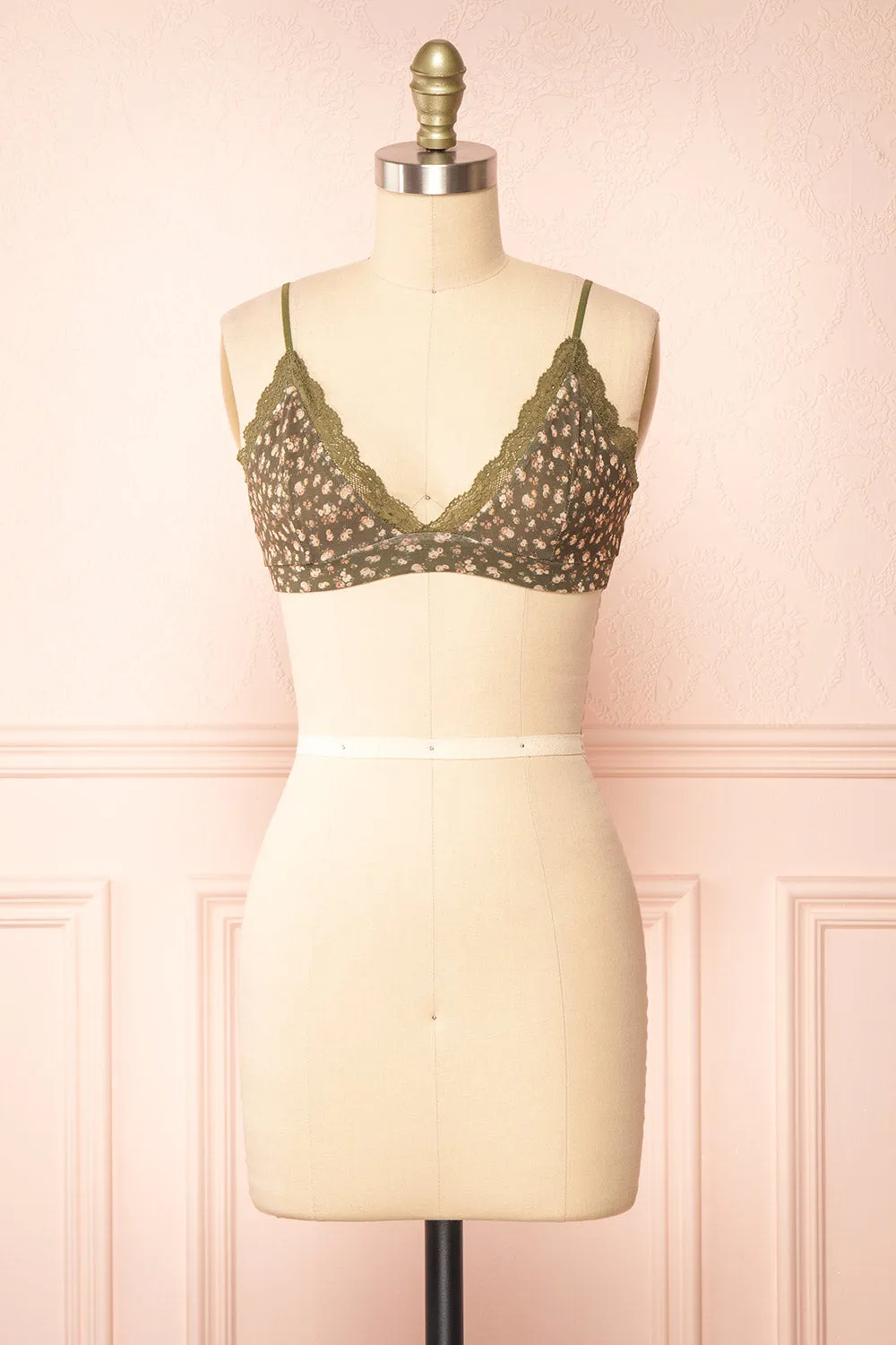 Distyle Green | Floral Mesh Bralette w/ Lace