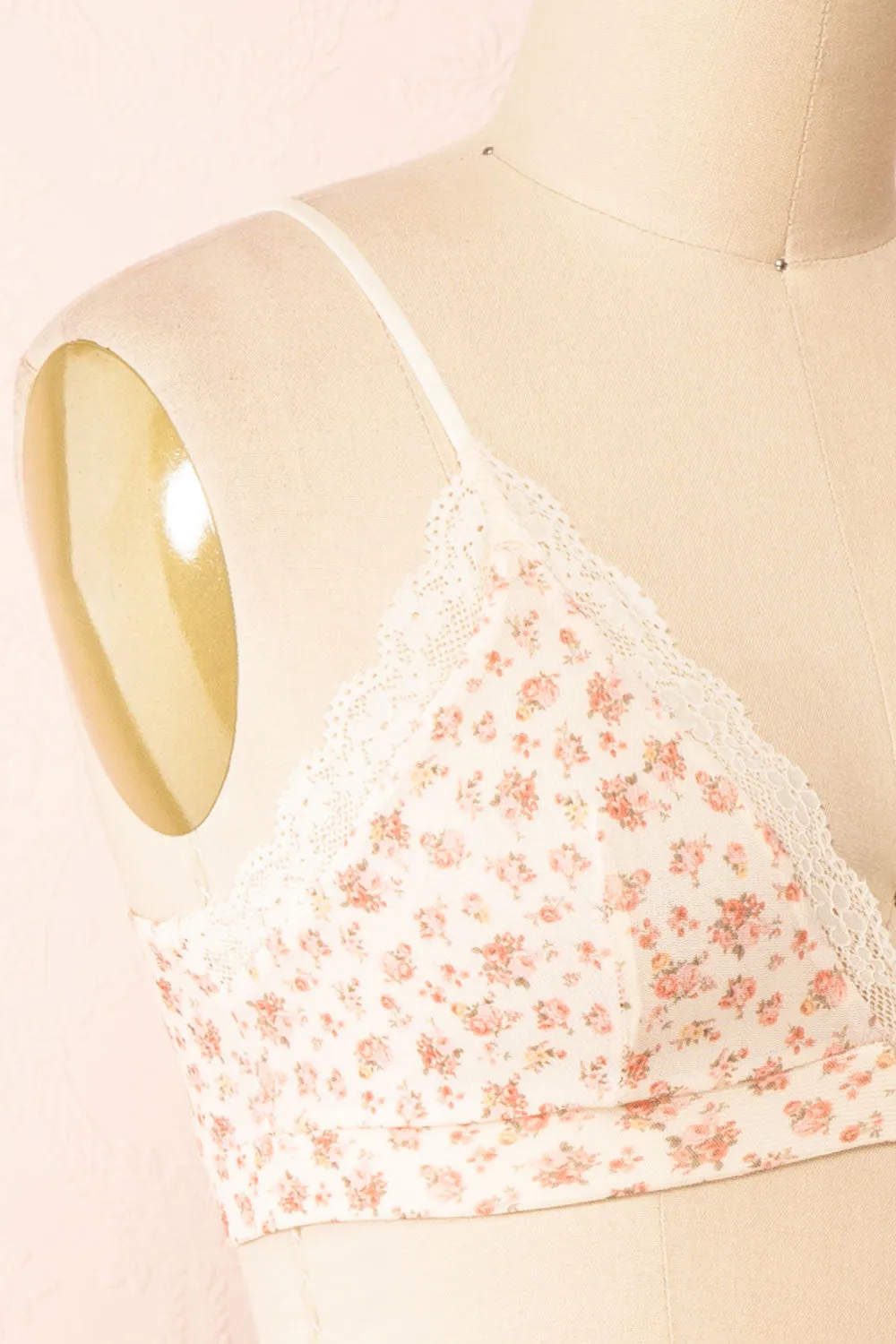 Distyle Ivory | Floral Mesh Bralette w/ Lace