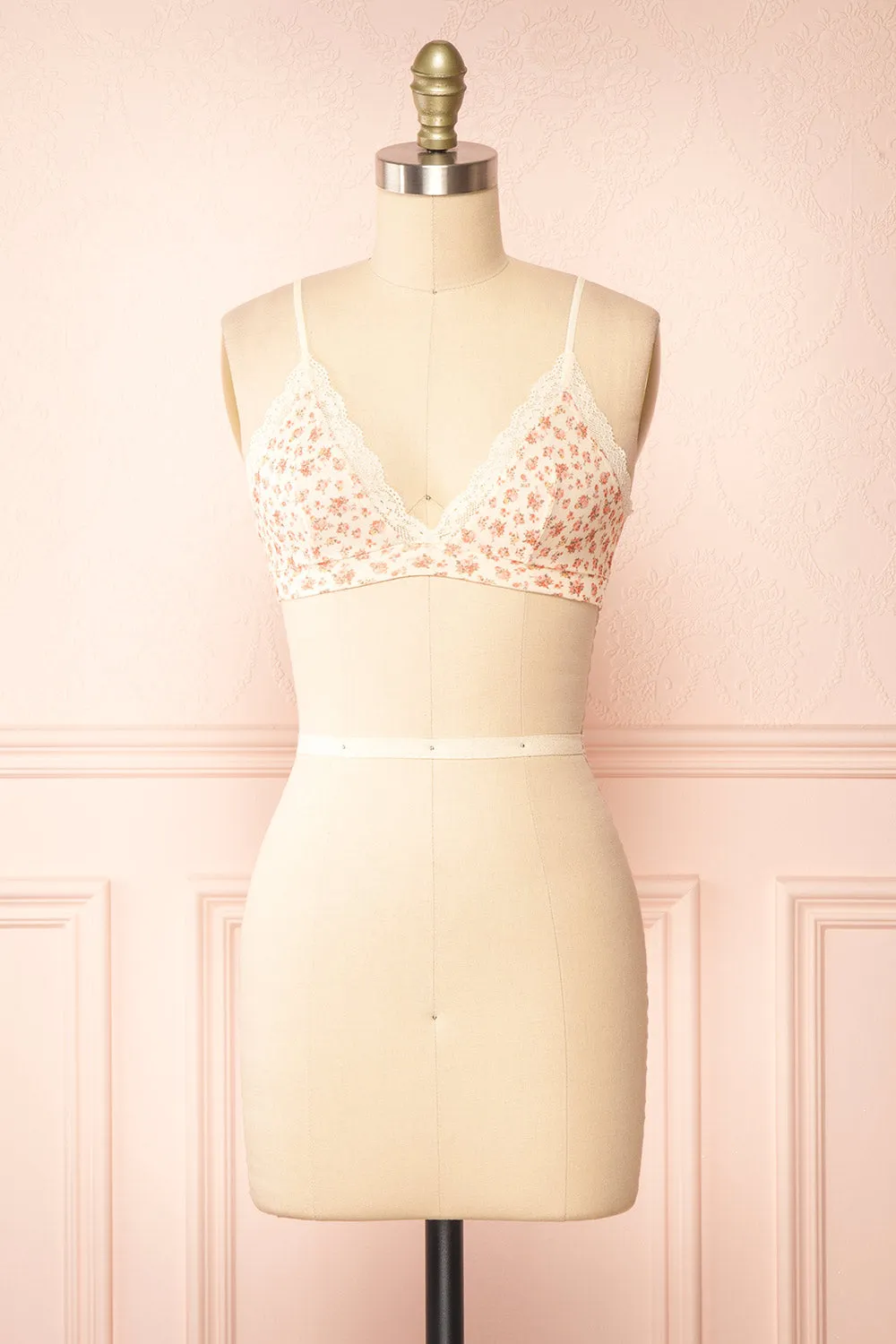 Distyle Ivory | Floral Mesh Bralette w/ Lace