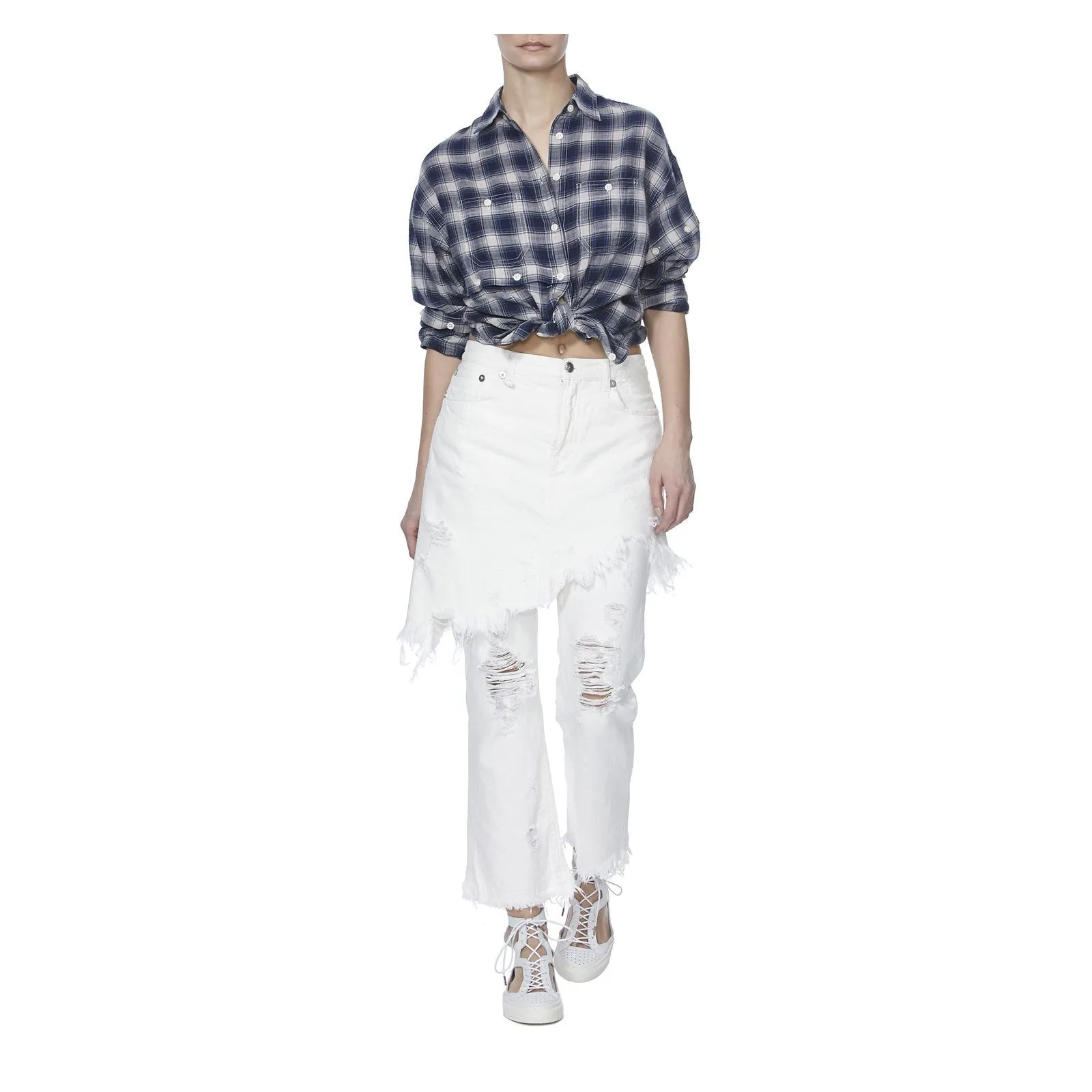 DOUBLE CLASSIC DISTRESSED JEANS IN WHITE
