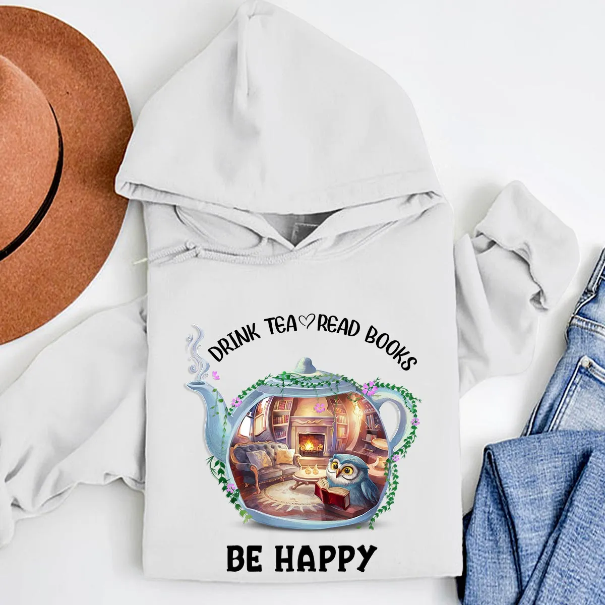 Drink Tea Read Books Teapot Owl Book Lovers Gift HDW2035