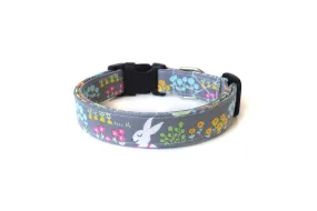Easter Bunny with Flowers on Gray Dog Collar