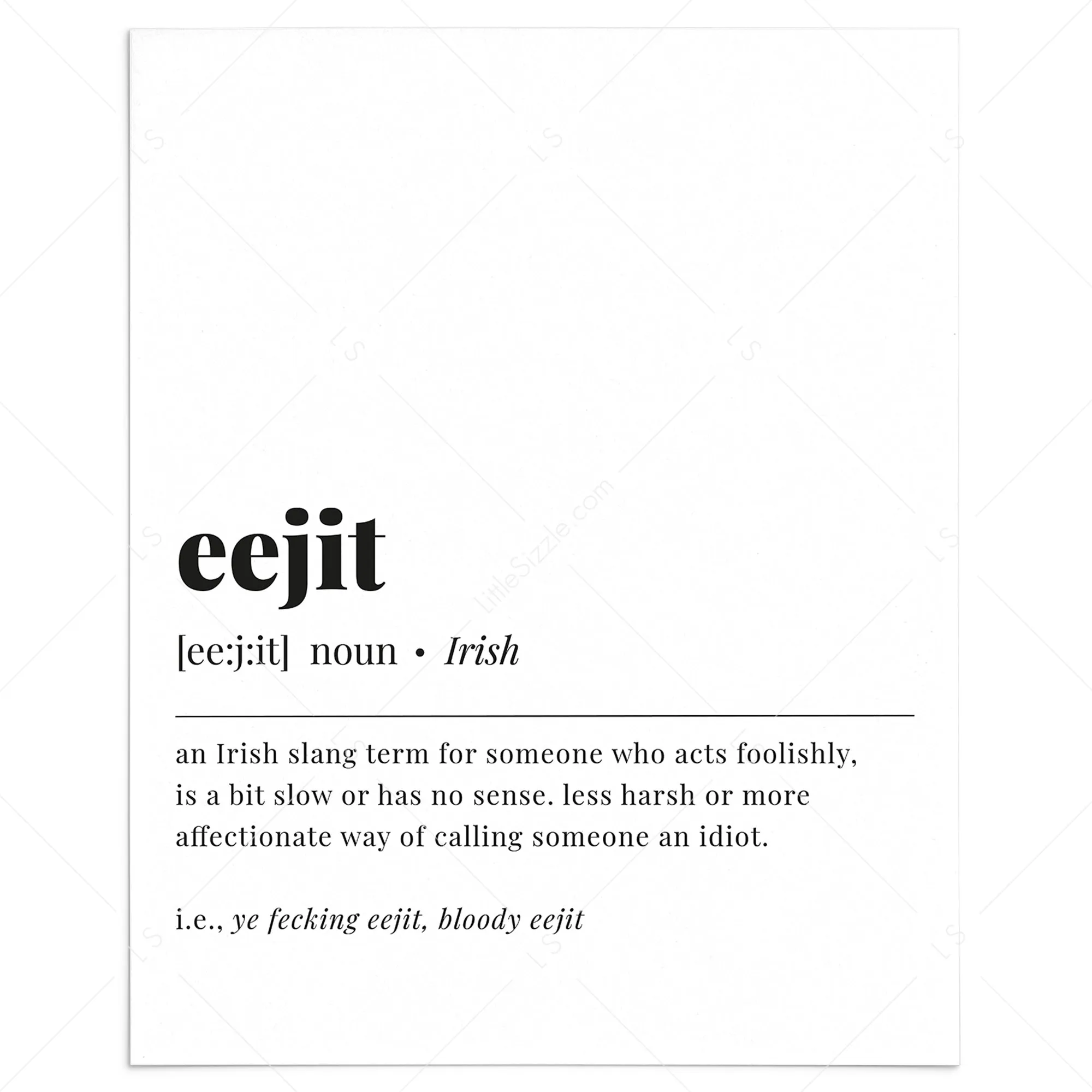 Eejit Definition Print Instant Download