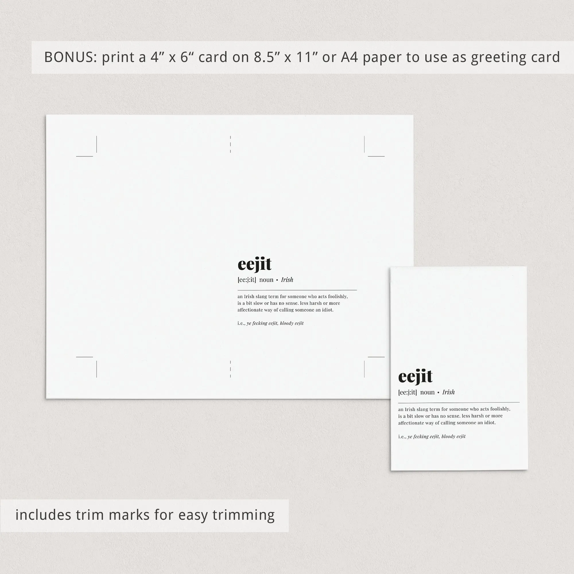 Eejit Definition Print Instant Download