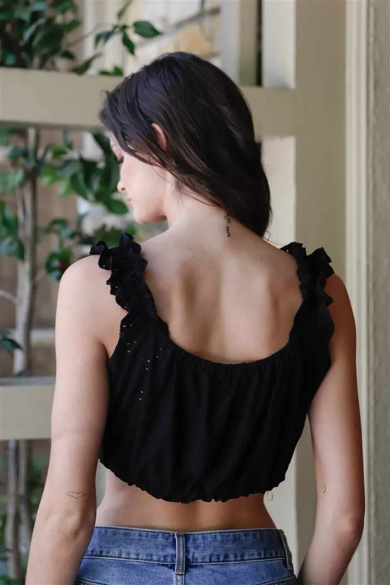 Embroidered Strap Sleeveless Crop Top