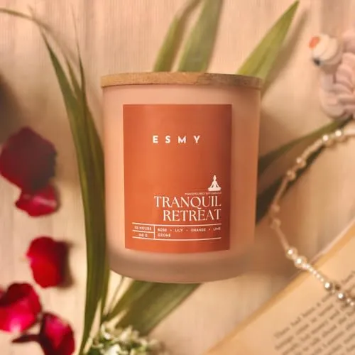 ESMY Soy Wax Scented Candle | 160 gm | 30 Hours Burn Time | Tranquil Retreat | Non-Toxic, Long-Lasting, Premium Scented Candle for Home Decor, Gifting & Aromatherapy