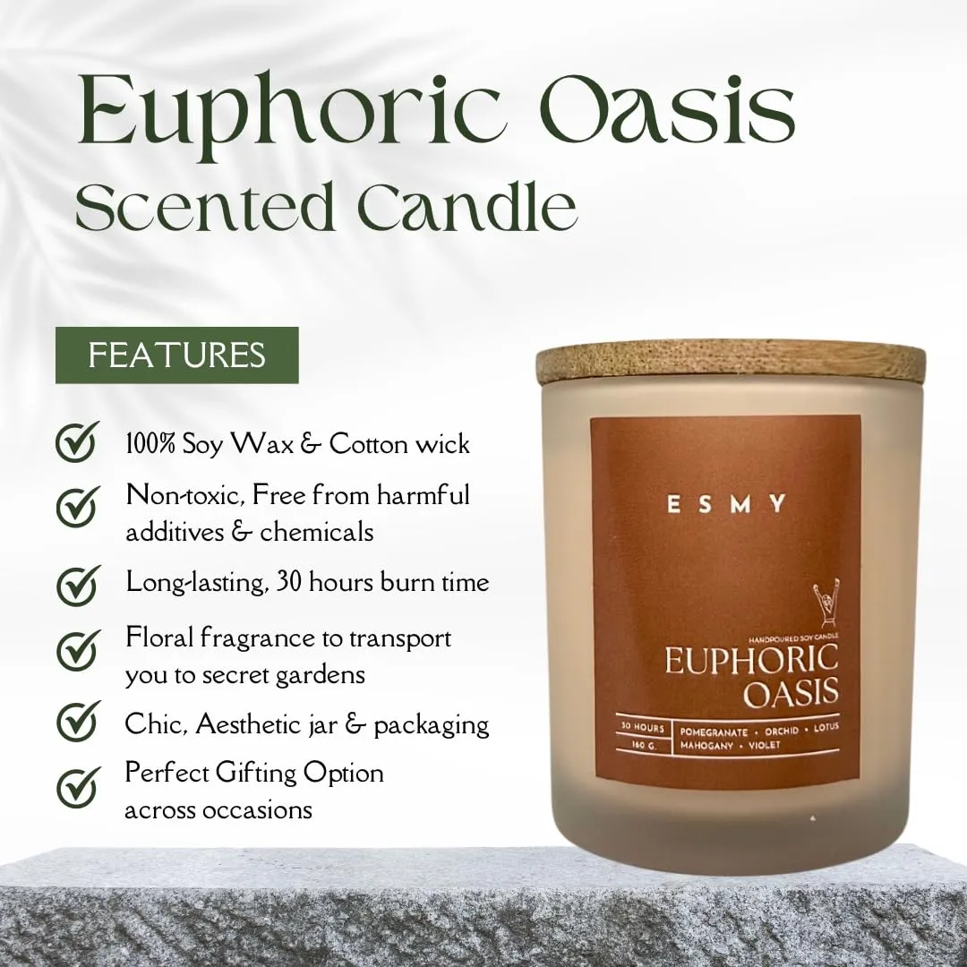 ESMY Soy Wax Scented Candle | Euphoric Oasis | 30 Hours Burn Time | Non-Toxic, Long-Lasting, Premium Scented Candle for Home Decor, Gifting & Aromatherapy