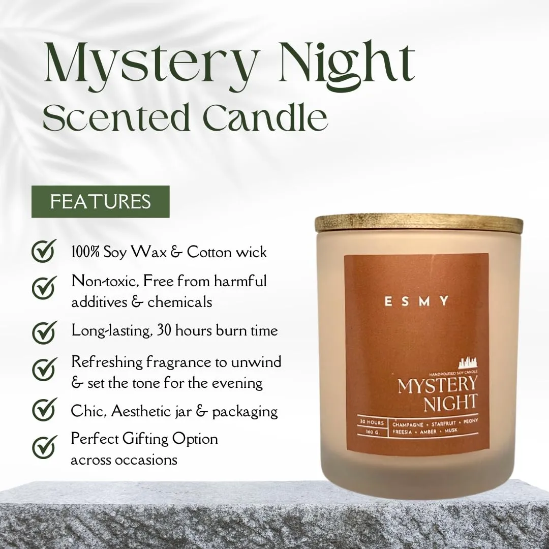 ESMY Soy Wax Scented Candle | Mystery Night | 30 Hours Burn Time | Non-Toxic, Long-Lasting, Premium Scented Candle for Home Decor, Gifting & Aromatherapy
