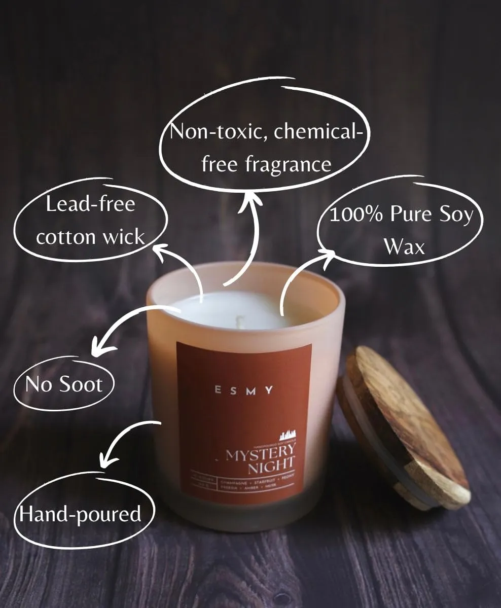ESMY Soy Wax Scented Candle | Mystery Night | 30 Hours Burn Time | Non-Toxic, Long-Lasting, Premium Scented Candle for Home Decor, Gifting & Aromatherapy
