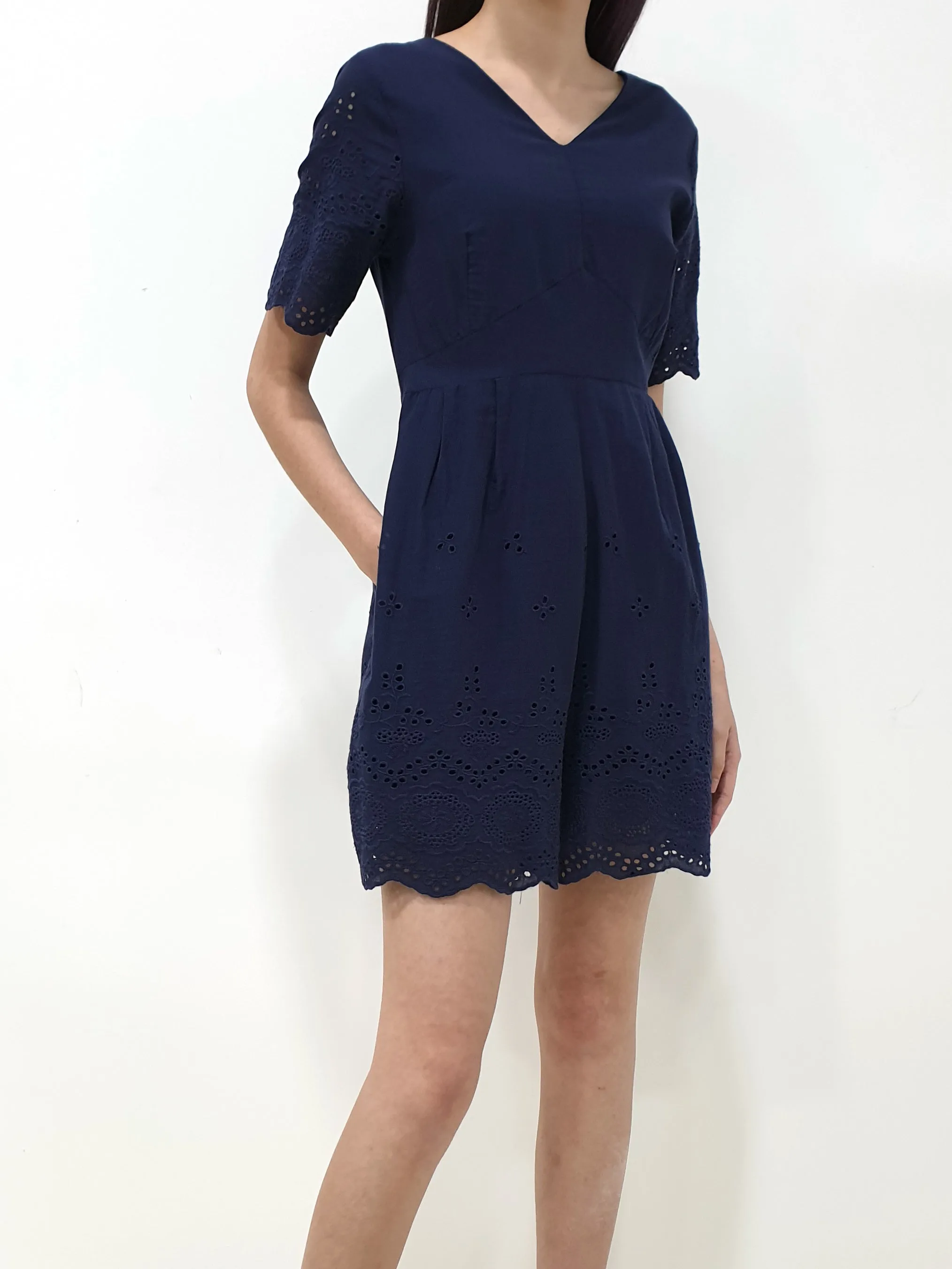 Eyelet Trim Romper - Blue (Non-returnable)