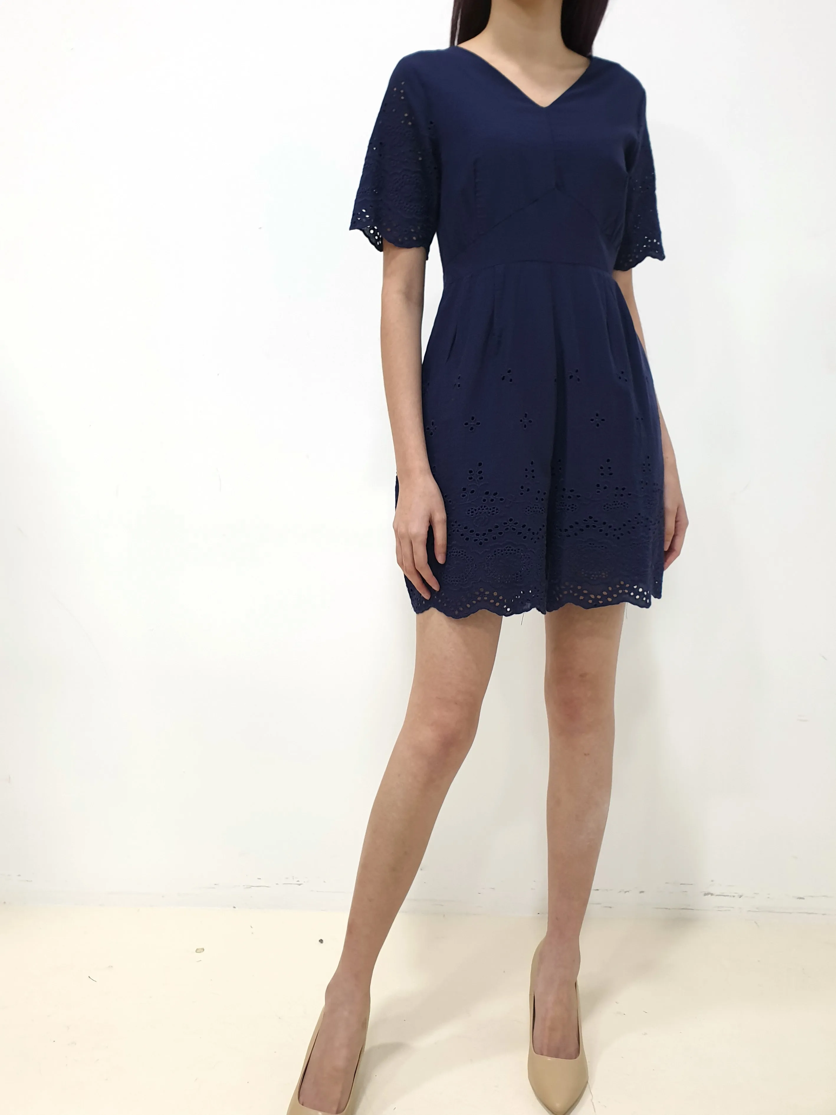 Eyelet Trim Romper - Blue (Non-returnable)