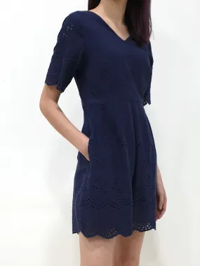 Eyelet Trim Romper - Blue (Non-returnable)