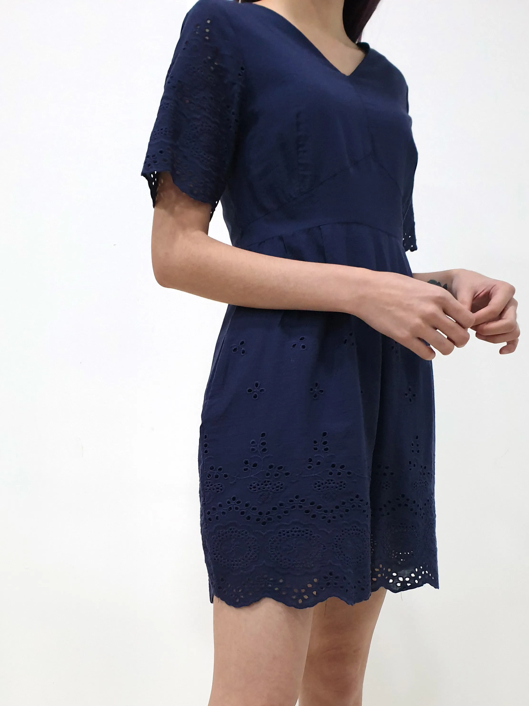 Eyelet Trim Romper - Blue (Non-returnable)