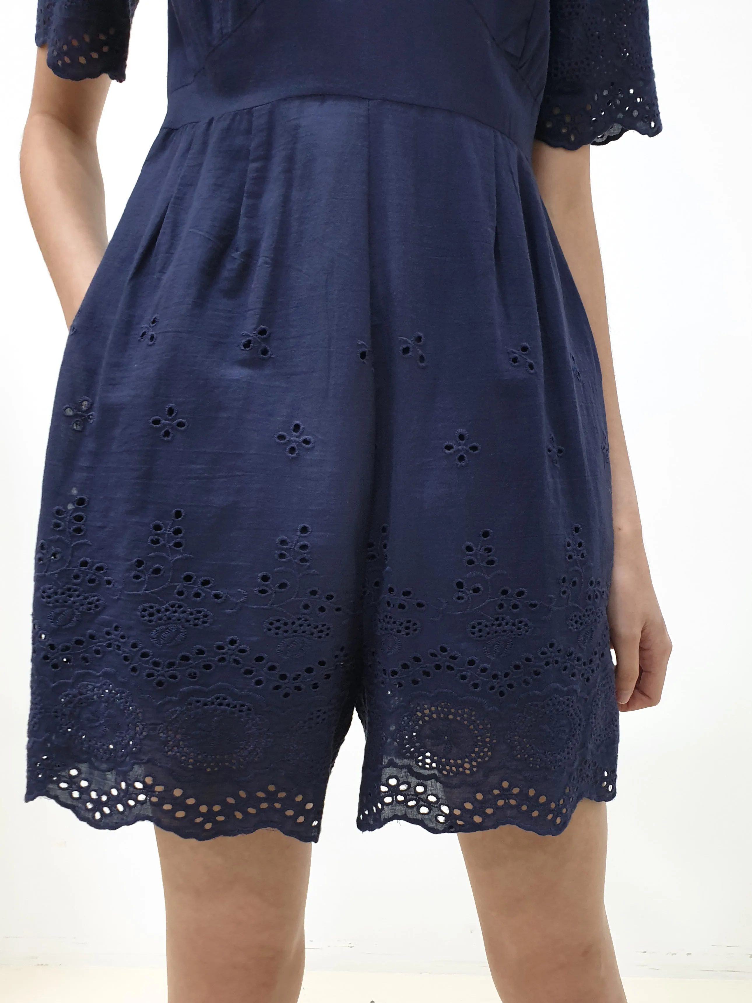 Eyelet Trim Romper - Blue (Non-returnable)