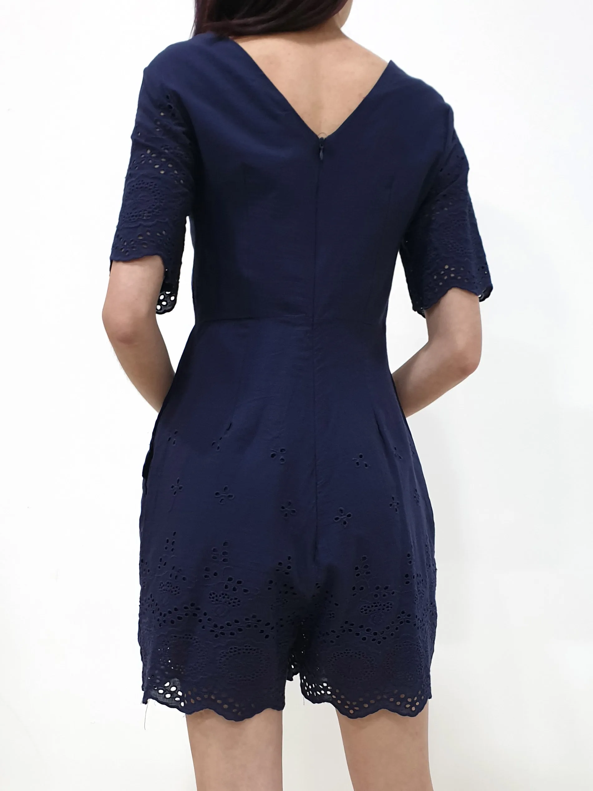 Eyelet Trim Romper - Blue (Non-returnable)