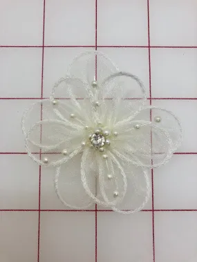 Flowers - Organza with Pearls and Crystal Ivory 3-in