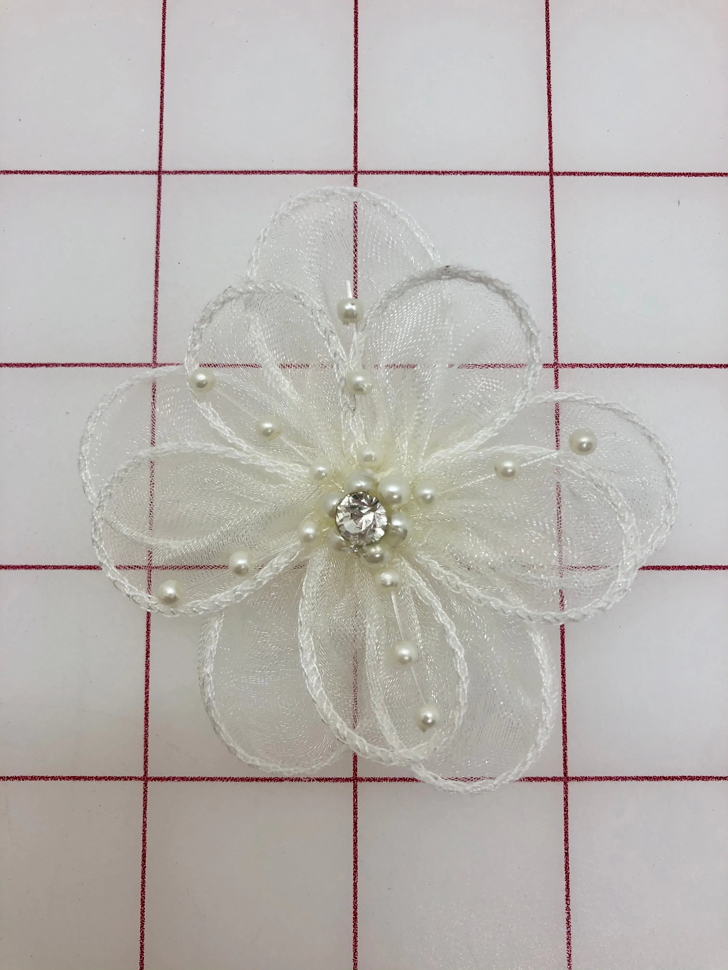 Flowers - Organza with Pearls and Crystal Ivory 3-in