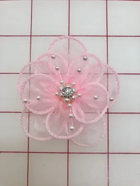 Flowers - Organza with Pearls and Crystal Pink 3-in