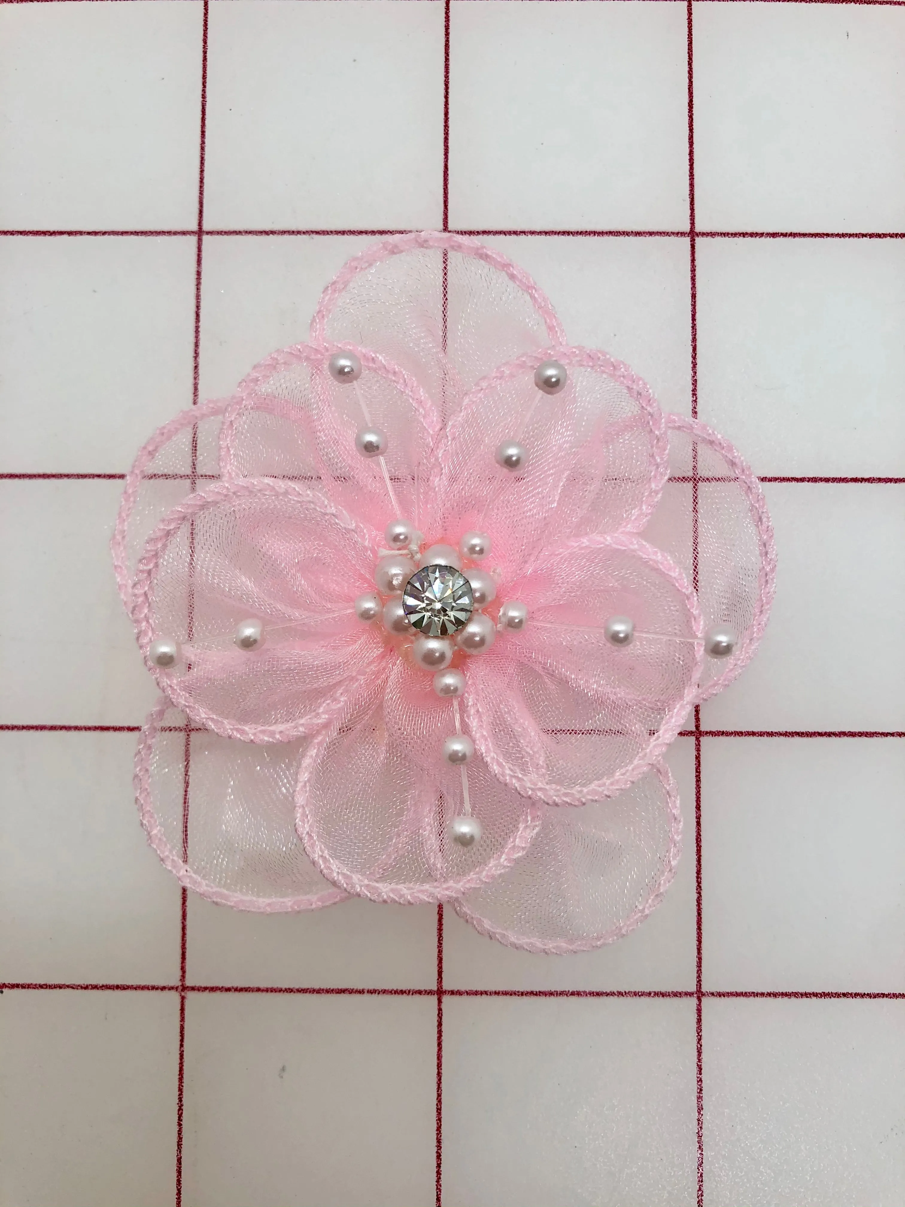 Flowers - Organza with Pearls and Crystal Pink 3-in