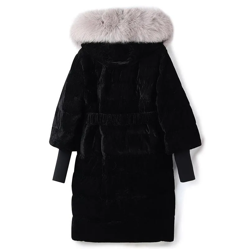 Fox-fur Collar Velvet Goose-down Jacket